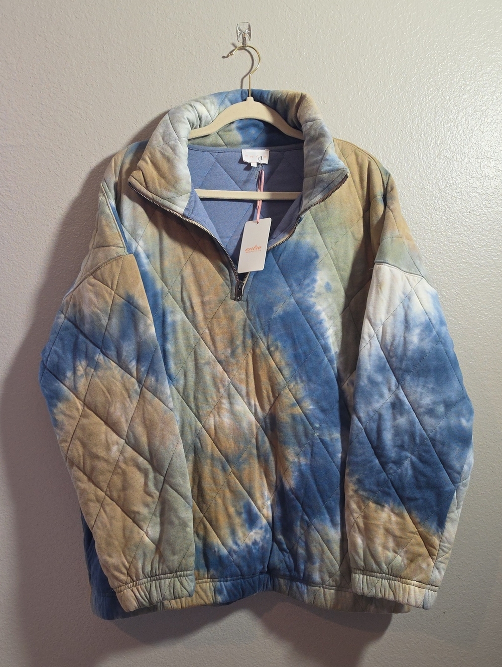 Cotton Quilted Boho Tie-Dye 3/4 Zip Pullover Jacket XL